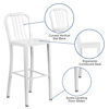 Commercial Grade 30" High White Metal Indoor-Outdoor Barstool with Vertical Slat Back CH-61200-30-WH-GG