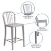 Commercial Grade 24" High Silver Metal Indoor-Outdoor Counter Height Stool with Vertical Slat Back CH-61200-24-SIL-GG