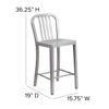 Commercial Grade 24" High Silver Metal Indoor-Outdoor Counter Height Stool with Vertical Slat Back CH-61200-24-SIL-GG