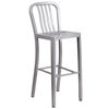 Commercial Grade 30" High Silver Metal Indoor-Outdoor Barstool with Vertical Slat Back CH-61200-30-SIL-GG