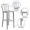 Commercial Grade 30" High Silver Metal Indoor-Outdoor Barstool with Vertical Slat Back CH-61200-30-SIL-GG