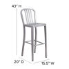 Commercial Grade 30" High Silver Metal Indoor-Outdoor Barstool with Vertical Slat Back CH-61200-30-SIL-GG