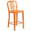 Commercial Grade 24" High Orange Metal Indoor-Outdoor Counter Height Stool with Vertical Slat Back  CH-61200-24-OR-GG
