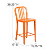 Commercial Grade 24" High Orange Metal Indoor-Outdoor Counter Height Stool with Vertical Slat Back  CH-61200-24-OR-GG