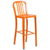 Commercial Grade 30" High Orange Metal Indoor-Outdoor Barstool with Vertical Slat Back CH-61200-30-OR-GG