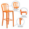 Commercial Grade 30" High Orange Metal Indoor-Outdoor Barstool with Vertical Slat Back CH-61200-30-OR-GG