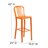 Commercial Grade 30" High Orange Metal Indoor-Outdoor Barstool with Vertical Slat Back CH-61200-30-OR-GG