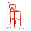 Commercial Grade 30" High Red Metal Indoor-Outdoor Barstool with Vertical Slat Back CH-61200-30-RED-GG