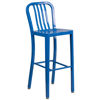 Commercial Grade 30" High Blue Metal Indoor-Outdoor Barstool with Vertical Slat Back CH-61200-30-BL-GG