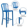 Commercial Grade 30" High Blue Metal Indoor-Outdoor Barstool with Vertical Slat Back CH-61200-30-BL-GG