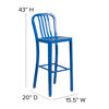 Commercial Grade 30" High Blue Metal Indoor-Outdoor Barstool with Vertical Slat Back CH-61200-30-BL-GG