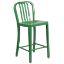 Commercial Grade 24" High Green Metal Indoor-Outdoor Counter Height Stool with Vertical Slat Back CH-61200-24-GN-GG
