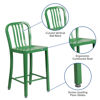 Commercial Grade 24" High Green Metal Indoor-Outdoor Counter Height Stool with Vertical Slat Back CH-61200-24-GN-GG