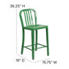 Commercial Grade 24" High Green Metal Indoor-Outdoor Counter Height Stool with Vertical Slat Back CH-61200-24-GN-GG