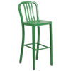 Commercial Grade 30" High Green Metal Indoor-Outdoor Barstool with Vertical Slat Back CH-61200-30-GN-GG