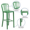 Commercial Grade 30" High Green Metal Indoor-Outdoor Barstool with Vertical Slat Back CH-61200-30-GN-GG
