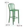 Commercial Grade 30" High Green Metal Indoor-Outdoor Barstool with Vertical Slat Back CH-61200-30-GN-GG