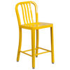 Commercial Grade 24" High Yellow Metal Indoor-Outdoor Counter Height Stool with Vertical Slat Back CH-61200-24-YL-GG