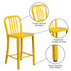 Commercial Grade 24" High Yellow Metal Indoor-Outdoor Counter Height Stool with Vertical Slat Back CH-61200-24-YL-GG