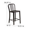 Commercial Grade 24" High Black-Antique Gold Metal Indoor-Outdoor Counter Height Stool with Vertical Slat Back CH-61200-24-BQ-GG