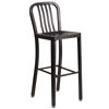 Commercial Grade 30" High Black-Antique Gold Metal Indoor-Outdoor Barstool with Vertical Slat Back CH-61200-30-BQ-GG