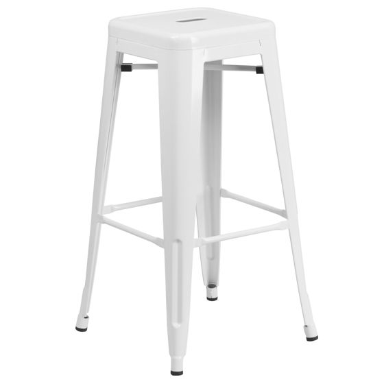Commercial Grade 30" High Backless White Metal Indoor-Outdoor Barstool with Square Seat CH-31320-30-WH-GG