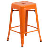 Commercial Grade 24" High Backless Orange Metal Indoor-Outdoor Counter Height Stool with Square Seat CH-31320-24-OR-GG