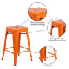 Commercial Grade 24" High Backless Orange Metal Indoor-Outdoor Counter Height Stool with Square Seat CH-31320-24-OR-GG