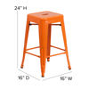 Commercial Grade 24" High Backless Orange Metal Indoor-Outdoor Counter Height Stool with Square Seat CH-31320-24-OR-GG