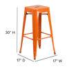 Commercial Grade 30" High Backless Orange Metal Indoor-Outdoor Barstool with Square Seat CH-31320-30-OR-GG
