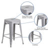 Commercial Grade 24" High Backless Silver Metal Indoor-Outdoor Counter Height Stool with Square Seat CH-31320-24-SIL-GG