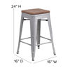 Commercial Grade 24" High Backless Silver Metal Indoor-Outdoor Counter Height Stool with Square Seat CH-31320-24-SIL-GG