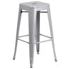 Commercial Grade 30" High Backless Silver Metal Indoor-Outdoor Barstool with Square Seat CH-31320-30-SIL-GG