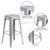 Commercial Grade 30" High Backless Silver Metal Indoor-Outdoor Barstool with Square Seat CH-31320-30-SIL-GG