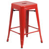 Commercial Grade 24" High Backless Red Metal Indoor-Outdoor Counter Height Stool with Square Seat CH-31320-24-RED-GG