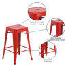 Commercial Grade 24" High Backless Red Metal Indoor-Outdoor Counter Height Stool with Square Seat CH-31320-24-RED-GG