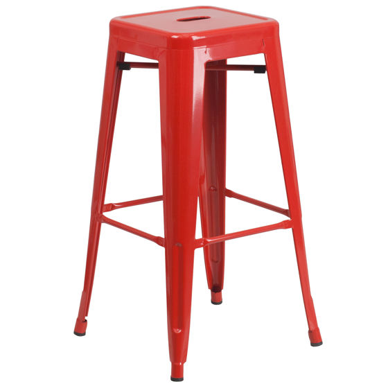Commercial Grade 30" High Backless Red Metal Indoor-Outdoor Barstool with Square Seat CH-31320-30-RED-GG