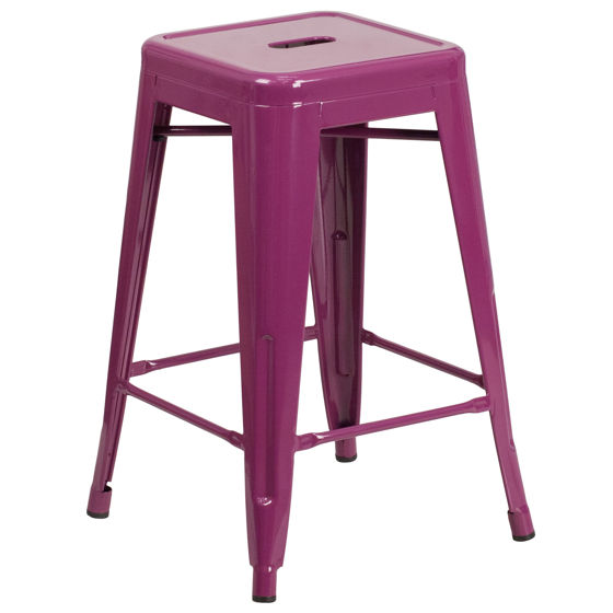 Commercial Grade 24" High Backless Purple Indoor-Outdoor Counter Height Stool ET-BT3503-24-PUR-GG