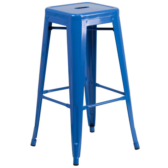 Commercial Grade 30" High Backless Blue Metal Indoor-Outdoor Barstool with Square Seat CH-31320-30-BL-GG