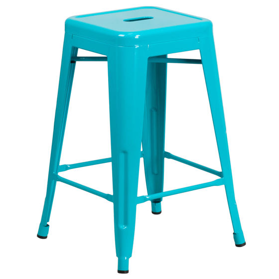 Commercial Grade 24" High Backless Crystal Teal-Blue Indoor-Outdoor Counter Height Stool ET-BT3503-24-CB-GG