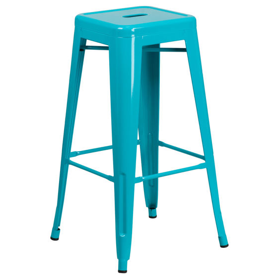 Commercial Grade 30" High Backless Crystal Teal-Blue Indoor-Outdoor Barstool ET-BT3503-30-CB-GG