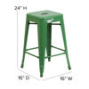 Commercial Grade 24" High Backless Green Metal Indoor-Outdoor Counter Height Stool with Square Seat CH-31320-24-GN-GG