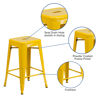 Commercial Grade 24" High Backless Yellow Metal Indoor-Outdoor Counter Height Stool with Square Seat CH-31320-24-YL-GG