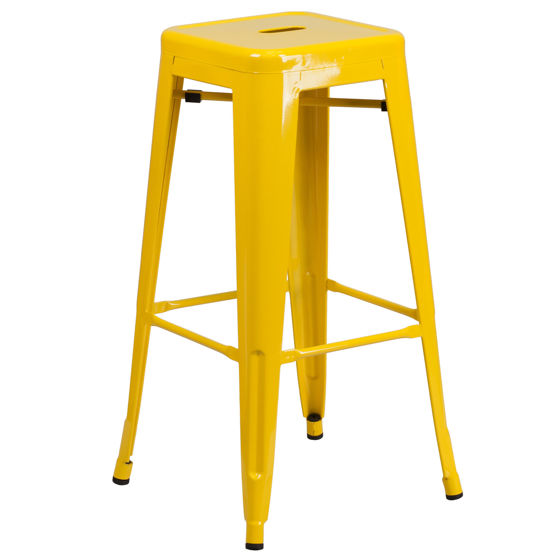 Commercial Grade 30" High Backless Yellow Metal Indoor-Outdoor Barstool with Square Seat CH-31320-30-YL-GG