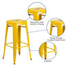 Commercial Grade 30" High Backless Yellow Metal Indoor-Outdoor Barstool with Square Seat CH-31320-30-YL-GG