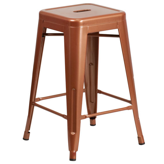 Commercial Grade 24" High Backless Copper Indoor-Outdoor Counter Height Stool ET-BT3503-24-POC-GG