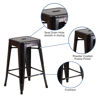 Commercial Grade 24" High Backless Black-Antique Gold Metal Indoor-Outdoor Counter Height Stool with Square Seat CH-31320-24-BQ-GG