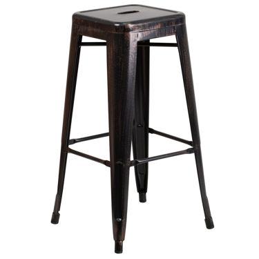 Commercial Grade 30" High Backless Black-Antique Gold Metal Indoor-Outdoor Barstool with Square Seat CH-31320-30-BQ-GG