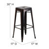 Commercial Grade 30" High Backless Black-Antique Gold Metal Indoor-Outdoor Barstool with Square Seat CH-31320-30-BQ-GG