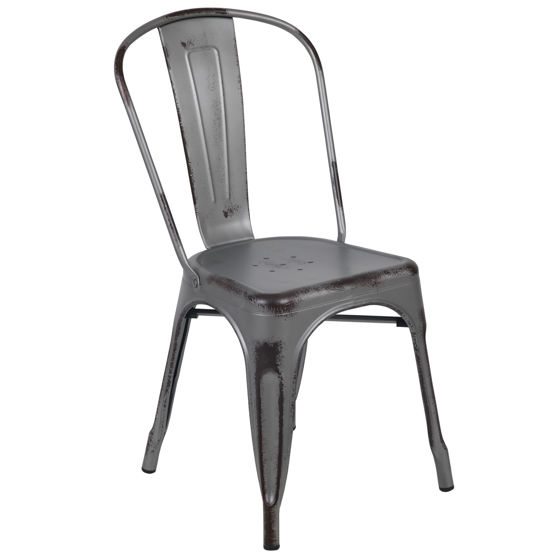 Commercial Grade Distressed Silver Gray Metal Indoor-Outdoor Stackable Chair ET-3534-SIL-GG